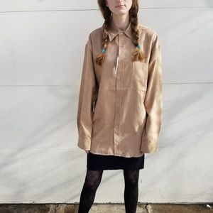 Oleg Cassini Mens Ultra Suede Tan Button Down